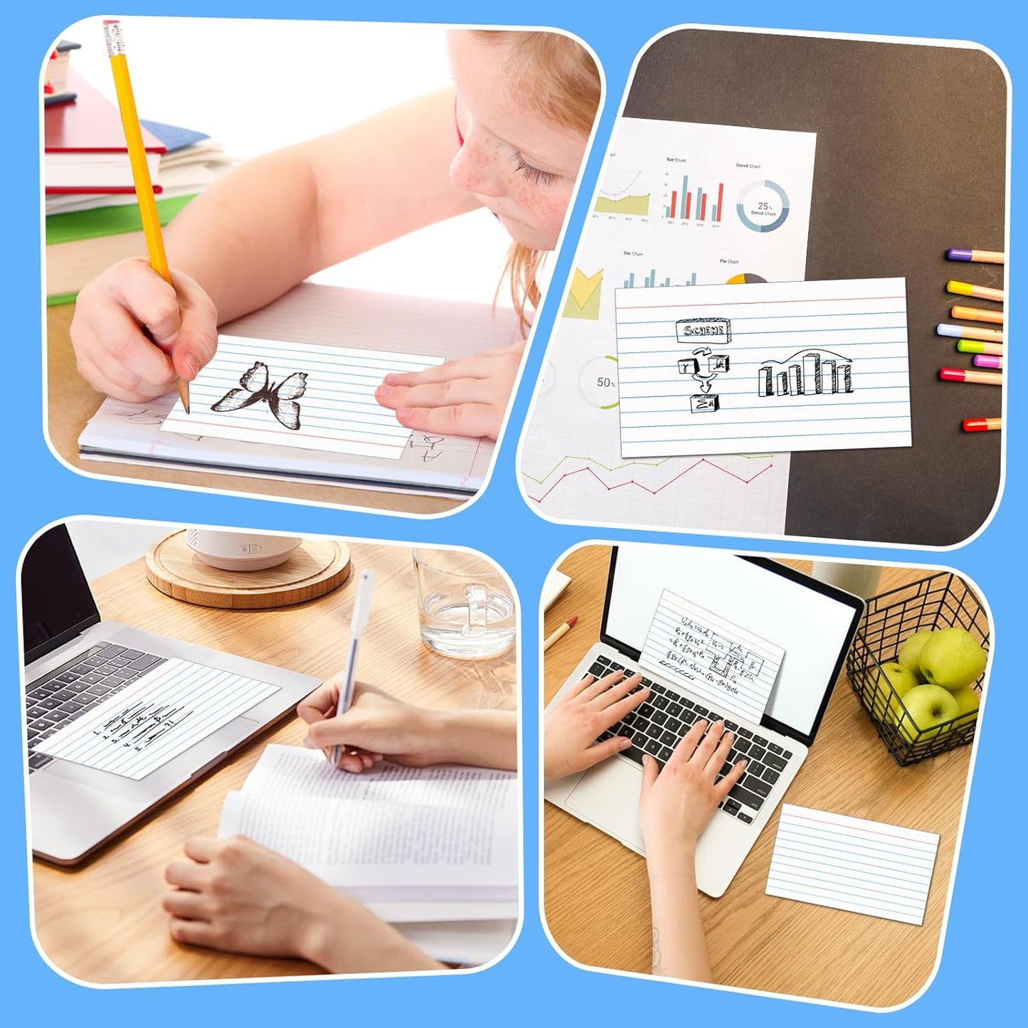 BIGNC Index Cards 3x5, 320 Pack Ruled Flash Cards, Note Cards 3x5 Lined, Flash Cards for Studying Note Taking and To Do List Double Side Lined, White