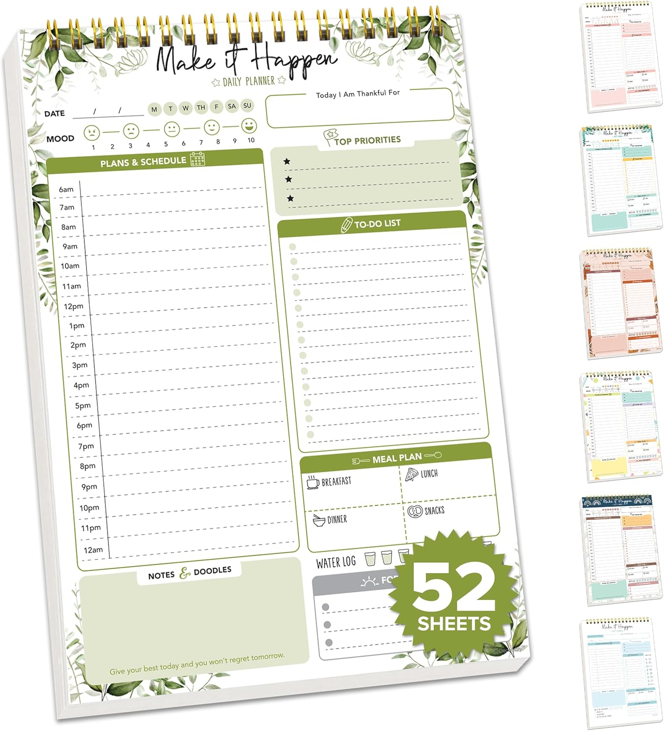 Decorably 52 Sheets Boho Celestial Undated Daily to Do List Notepad - 6.5x10" Spring-Bound Planner, Easy Tear-Off, for Schedule, Priorities, Agenda, Water Intake, Meals, Notes & Doodles - Home, Office
