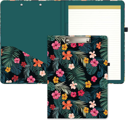 Hongri Clipboard Folio with Refillable Lined Notepad and Interior Storage Pocket for Students, Classroom, Office, Women, Man, Cute Custom Pattern, Size 12.8 x 9.2 in, Classic Flower
