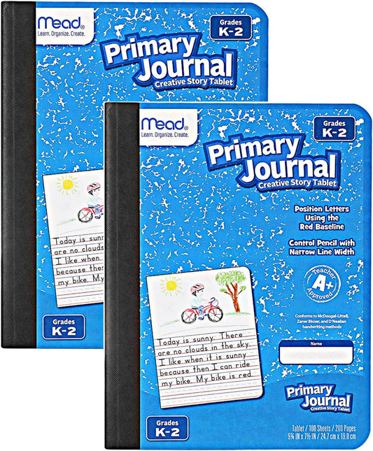 Mead Primary Journal Kindergarten Writing Tablet 2 Pack of BLUE Primary Composition Notebook for Grades K- 2, 100 Sheets (200 Pages) Creative Story Notebooks for Kids, 9 3/4 in by 7 1/2 in.