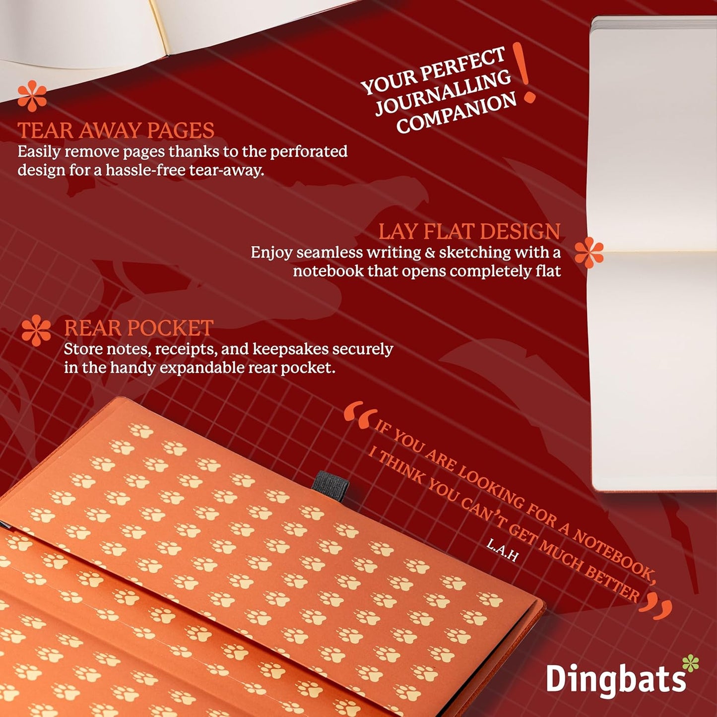 Dingbats* - Wildlife Lined Extra Large A4 Notebook - PU Leather Hardcover Journal for Work, Writing - Pocket, Elastic Closure, Pen Holder, Bookmark