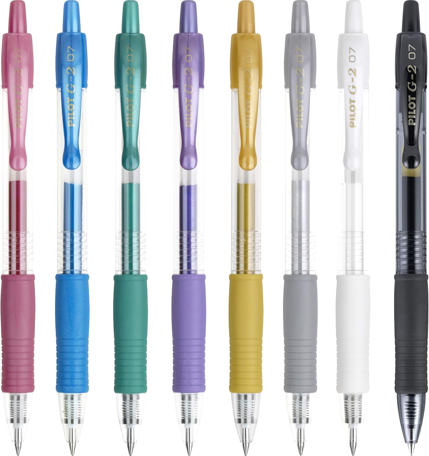 PILOT G2 Metallics Refillable and Retractable Rolling Ball Gel Pens, Fine Point, Assorted Color Inks, 8-Pack Pouch (34405)