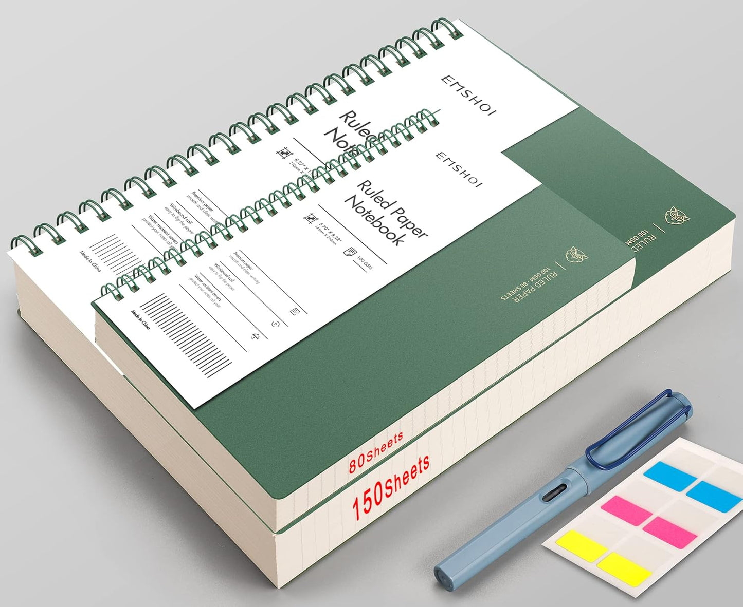 EMSHOI A5 Spiral Notebook College Ruled Lined Journal, Small 5.7" X 8.22", 300 Pages/150 Sheets, 100gsm Thick Paper, Waterproof Hardcover, for Office School Women Men Work Writing Notes, Blue