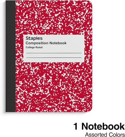 STAPLES Composition Notebook, 9.75” x 7.5”, College Ruled, 100 Sheets, Assorted Colors, 48/Carton