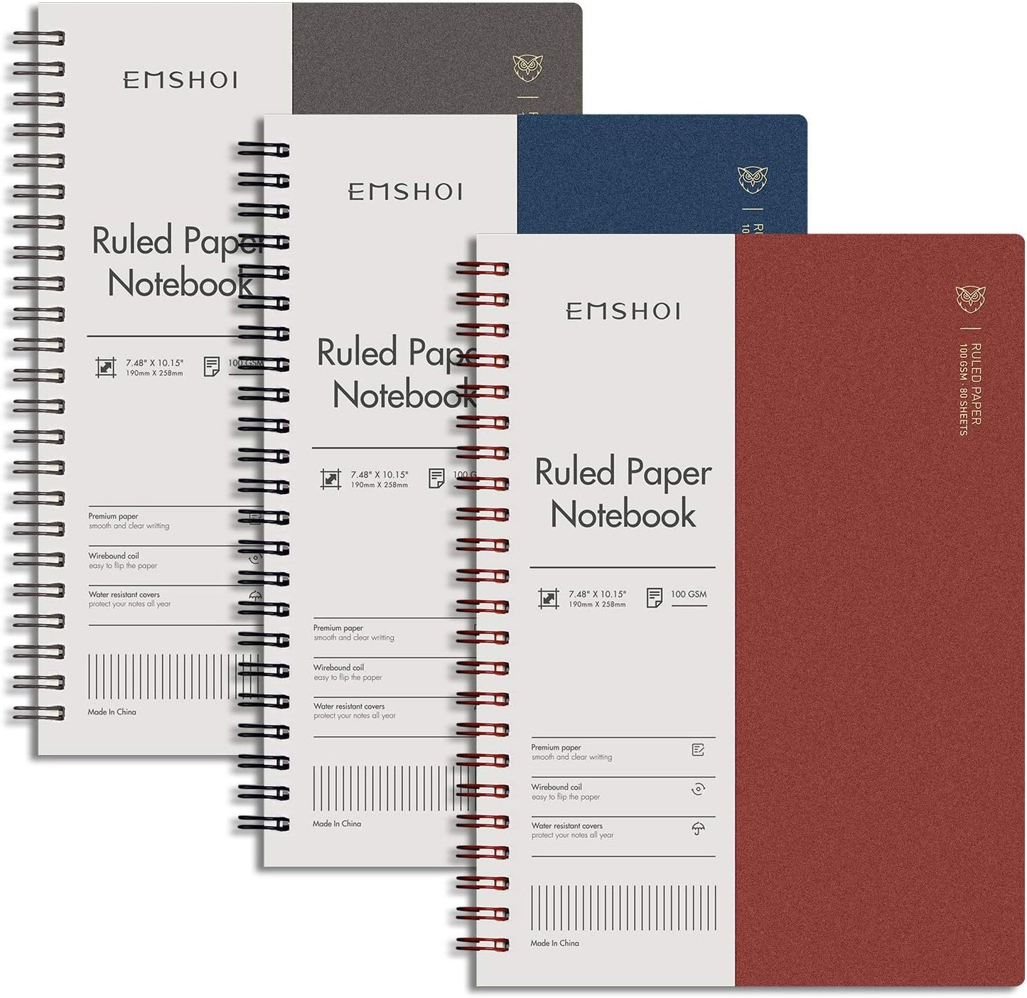 EMSHOI Dotted Journal Spiral Notebook 5.7" x 8.22" - 4 Pack 640 Pages 100gsm Thick Paper, A5 Dot Grid Notebook, Plastic Hardcover Dotted Notebook for Journaling Writing