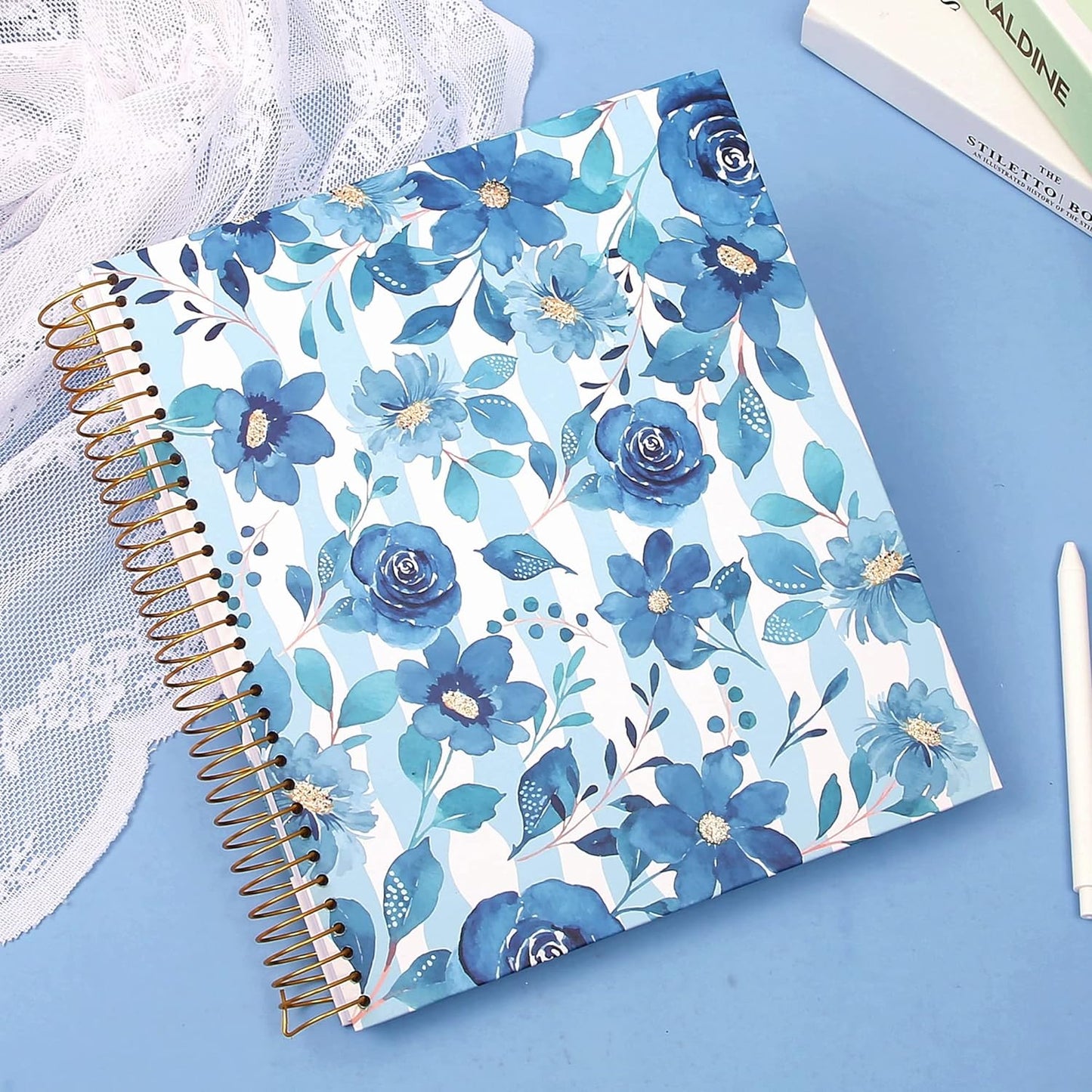 CAGIE Spiral Notebook Journal 8.5 x 11 Hardcover Notebooks College Ruled with Large Pockets Aesthetic Floral Note Book Spiral Bound Notebooks for Work Note Taking Women Writing School, 200 Pages