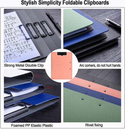 Clipboard Folder, A4 Foldable Clipboards, Office Clipboard Folder with Double Clips Metal Clip, 360 Degree Foldable Storage Clipboards for Office, School or Medical Field, Blue