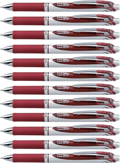 Pentel EnerGel RTX Retractable Liquid Gel Pen, (0.7mm) Medium Line, Metal Tip, Black Ink, Box of 12 (BL77-A)