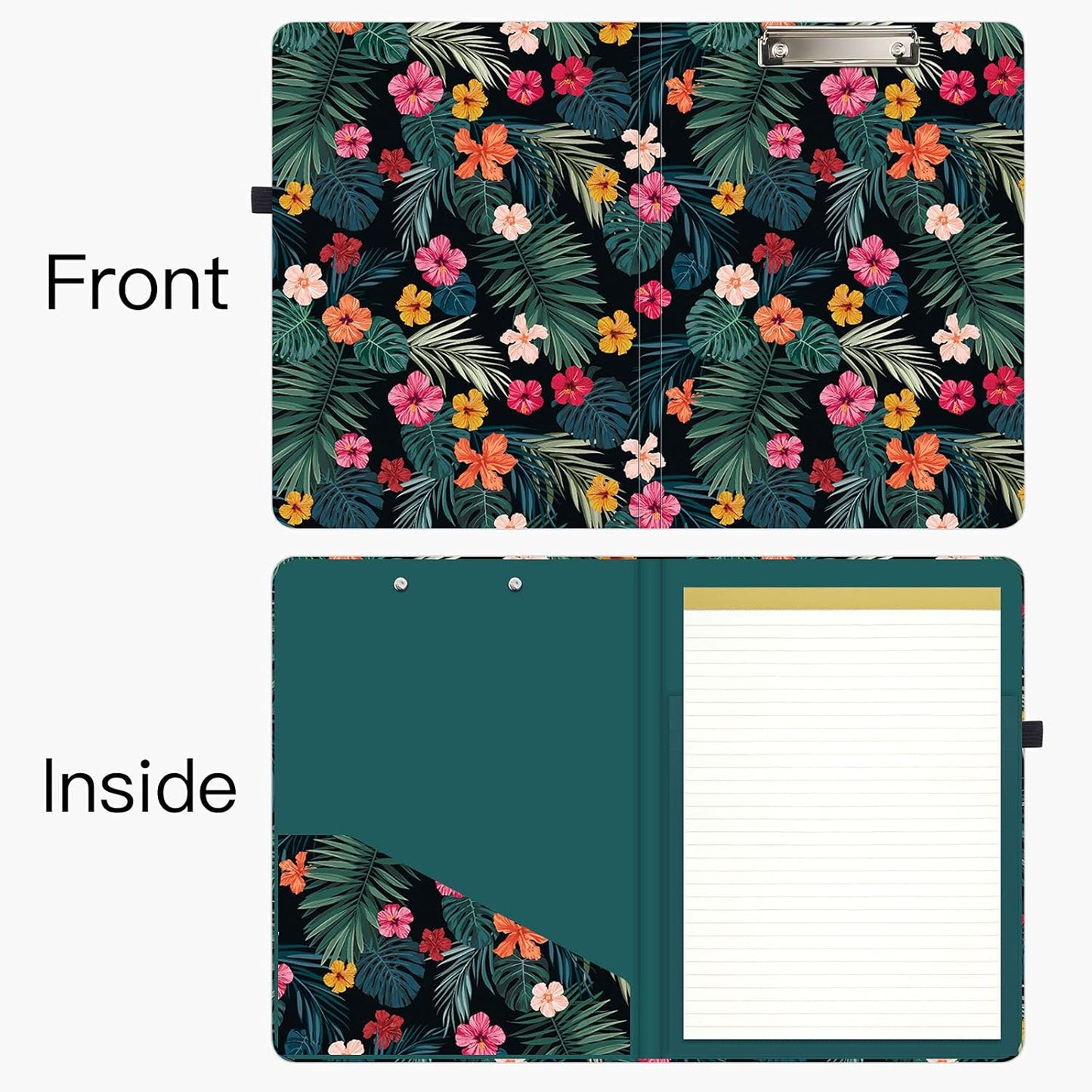 Hongri Clipboard Folio with Refillable Lined Notepad and Interior Storage Pocket for Students, Classroom, Office, Women, Man, Cute Custom Pattern, Size 12.8 x 9.2 in, Classic Flower