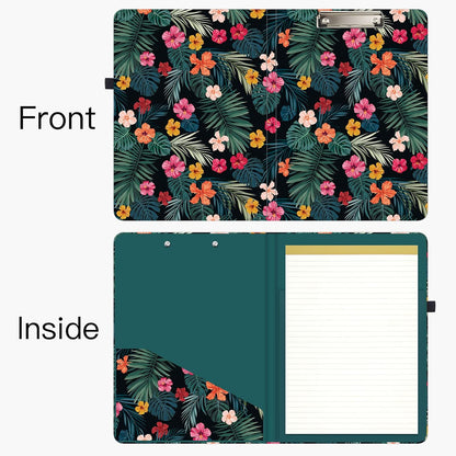 Hongri Clipboard Folio with Refillable Lined Notepad and Interior Storage Pocket for Students, Classroom, Office, Women, Man, Cute Custom Pattern, Size 12.8 x 9.2 in, Classic Flower