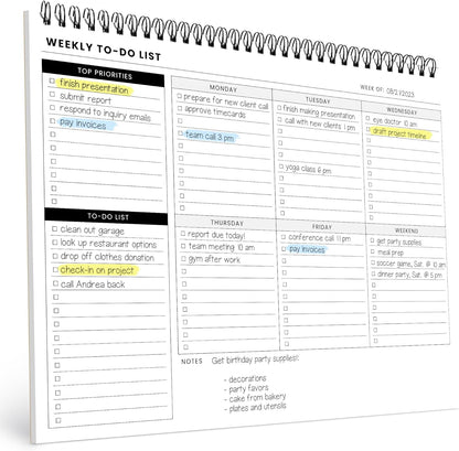 To Do List Notepad: With Multiple Functional Sections - 6.5 x 9.8" 60 Sheets - Spiral Daily Planner Notebook - Task CheckList Organizer Agenda Pad for Work - Note & Todo List Organization Notebooks