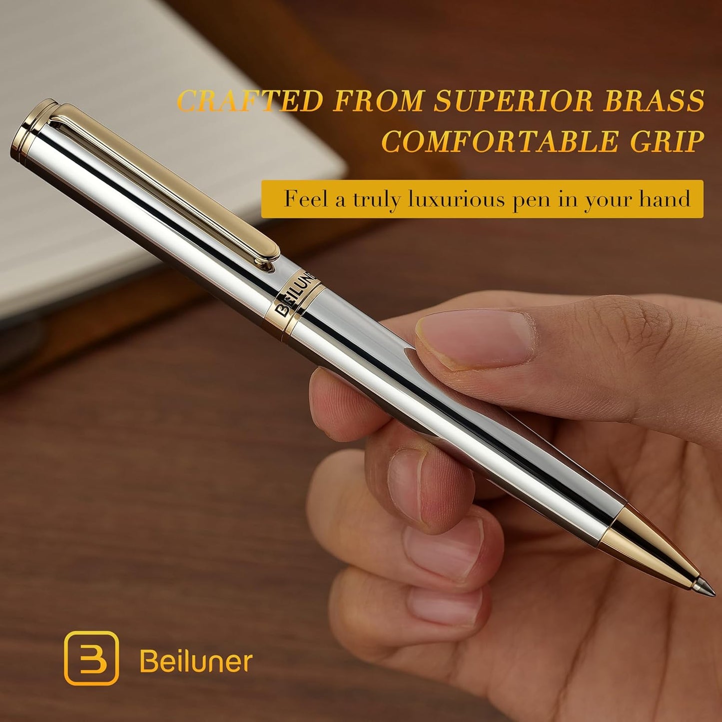 BEILUNER Luxury Gel Pen with 24K Gold Finish, Black Piano Lacquer, Luxury Grade Craftsmanship, Best Pen Gift Set for Men and Women, Professional, Executive, Office, Retractable Nice Pens