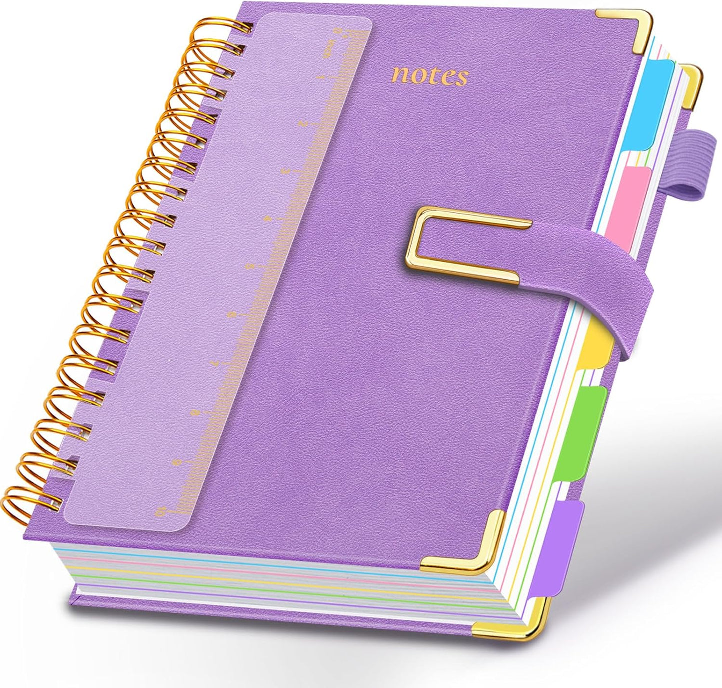 Hardcover Spiral Notebook College Ruled, 8"x10" Leather Journal Notebook with Magnetic Closure, 300 Pages 5 Subject Notebook with Dividers Tabs Journal for Women Men, Work, School(Rose Red)