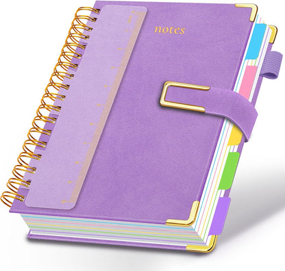 Hardcover Spiral Notebook College Ruled, 8"x10" Leather Journal Notebook with Magnetic Closure, 300 Pages 5 Subject Notebook with Dividers Tabs Journal for Women Men, Work, School(Rose Red)