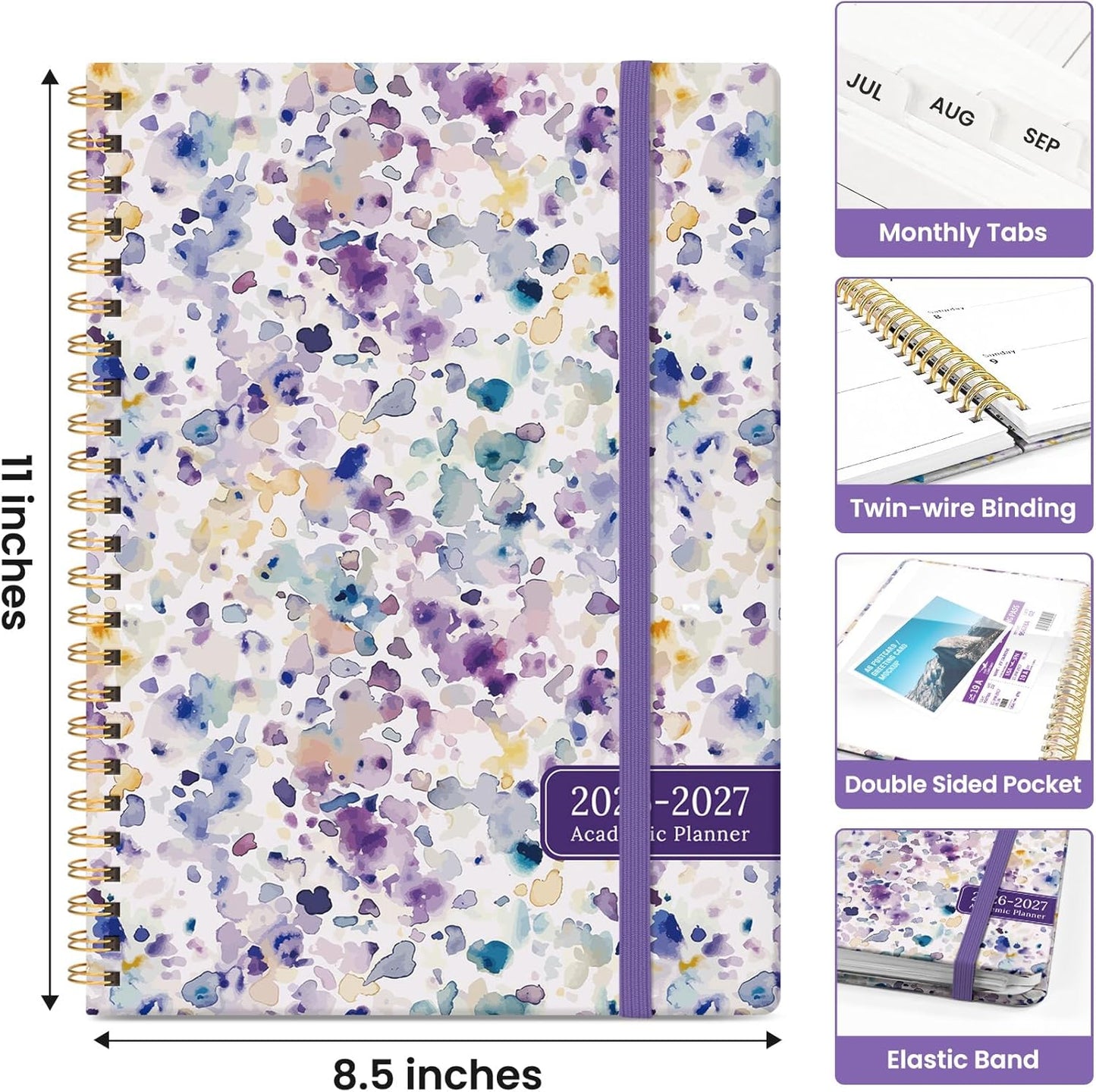 Planner 2026-2027, Academic Year Monthly and Weekly Calendar Planner, Jul 2026 - Jun 2027, Hardcover Teacher Student Planning Agenda book with Tabs, Perfect for School Office Supplies, 6.3" x 8.5" - Wildflowers