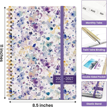 Planner 2026-2027, Academic Year Monthly and Weekly Calendar Planner, Jul 2026 - Jun 2027, Hardcover Teacher Student Planning Agenda book with Tabs, Perfect for School Office Supplies, 6.3" x 8.5" - Wildflowers