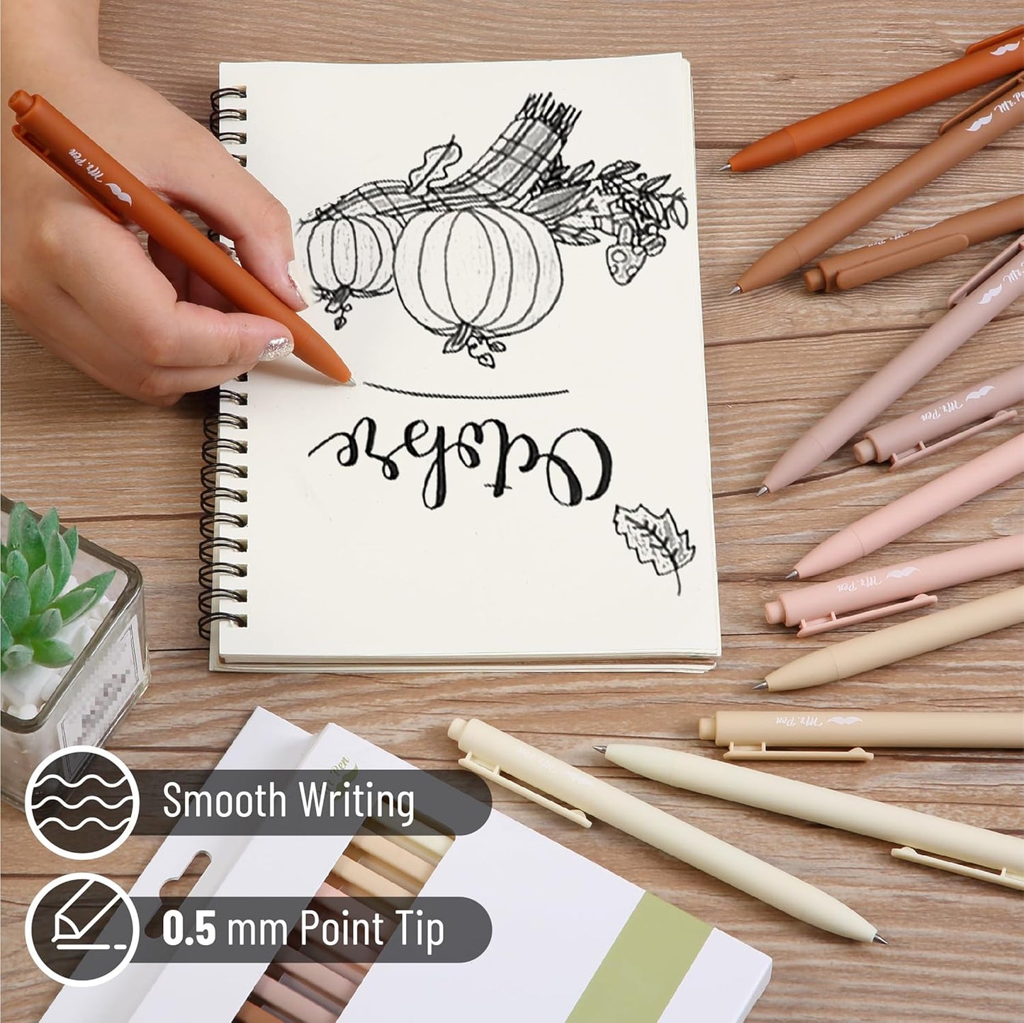 Mr. Pen- Retractable Gel Pens, 12 Pack, Colorful Ink, Fine Point 0.7mm, Fast Dry, Smooth Writing, Cute Pens for Drawing, Writing Planner and School Supplies