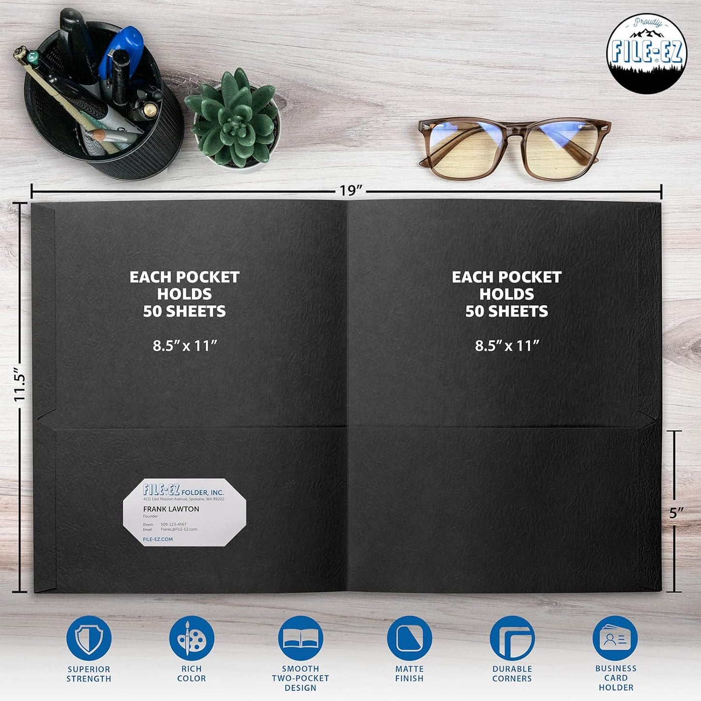 FILE-EZ Two-Pocket Folders, Navy Dark Blue, 25-Pack, Textured Paper, Letter Size (EZ-32523)