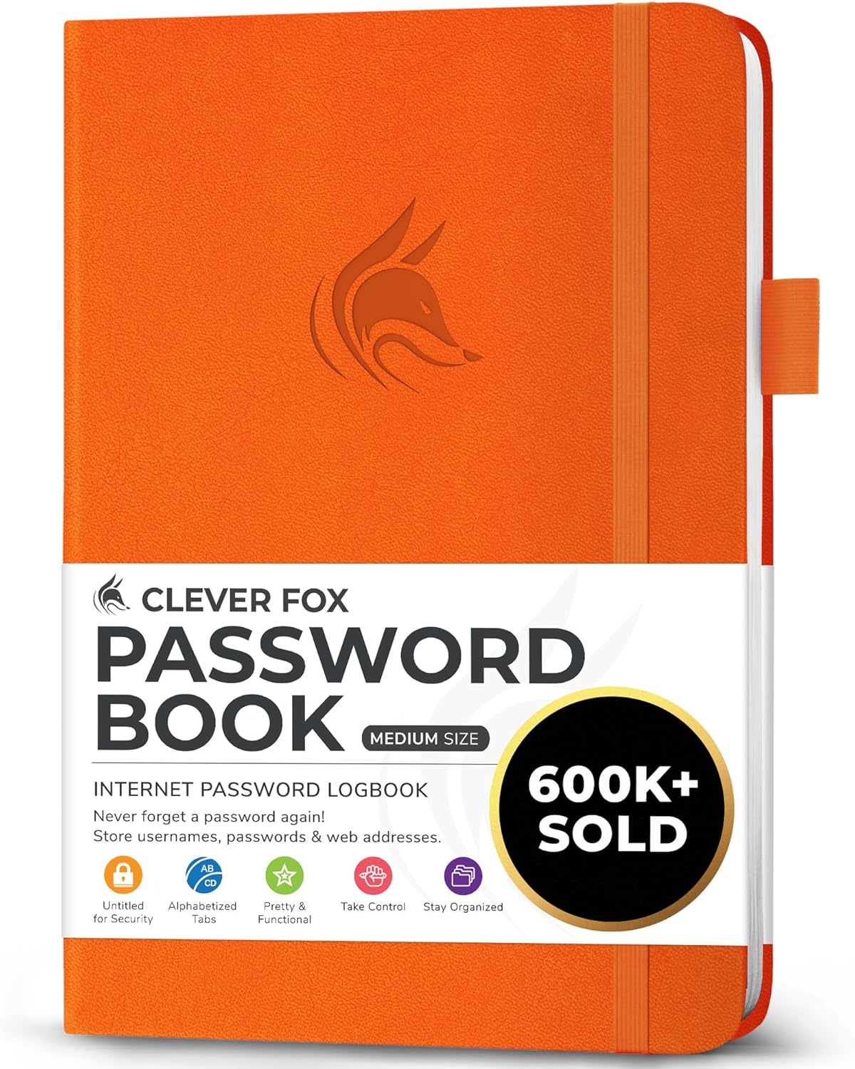 Clever Fox Password Book with alphabetical tabs. Internet Address Organizer Logbook. Small Pocket Password Keeper for Website Logins (Orange)