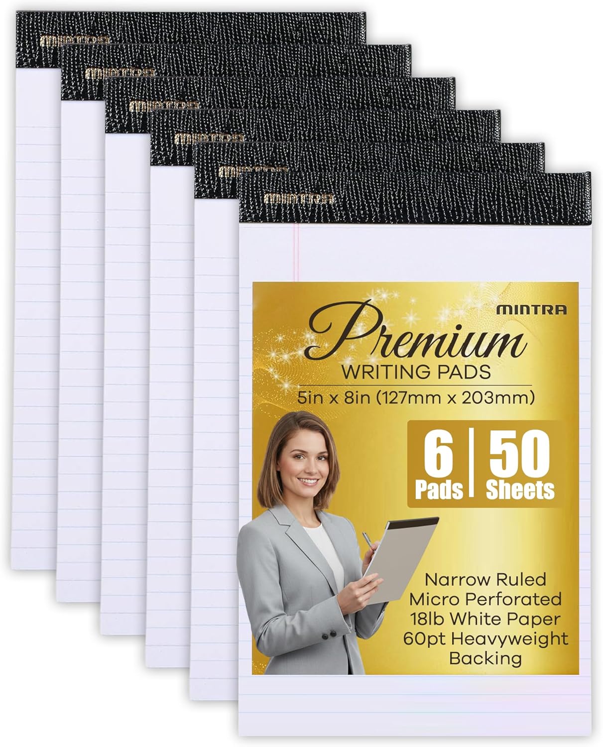 Mintra Office Colorful Legal Pads - Includes 2 Blue, 2 Pink, and, 2 Green Writing Pads, Micro Perforated Lined Sheets, Ideal for Professional & Personal Use, 5"x8" Narrow Ruled, 6 pack Basic Pastel