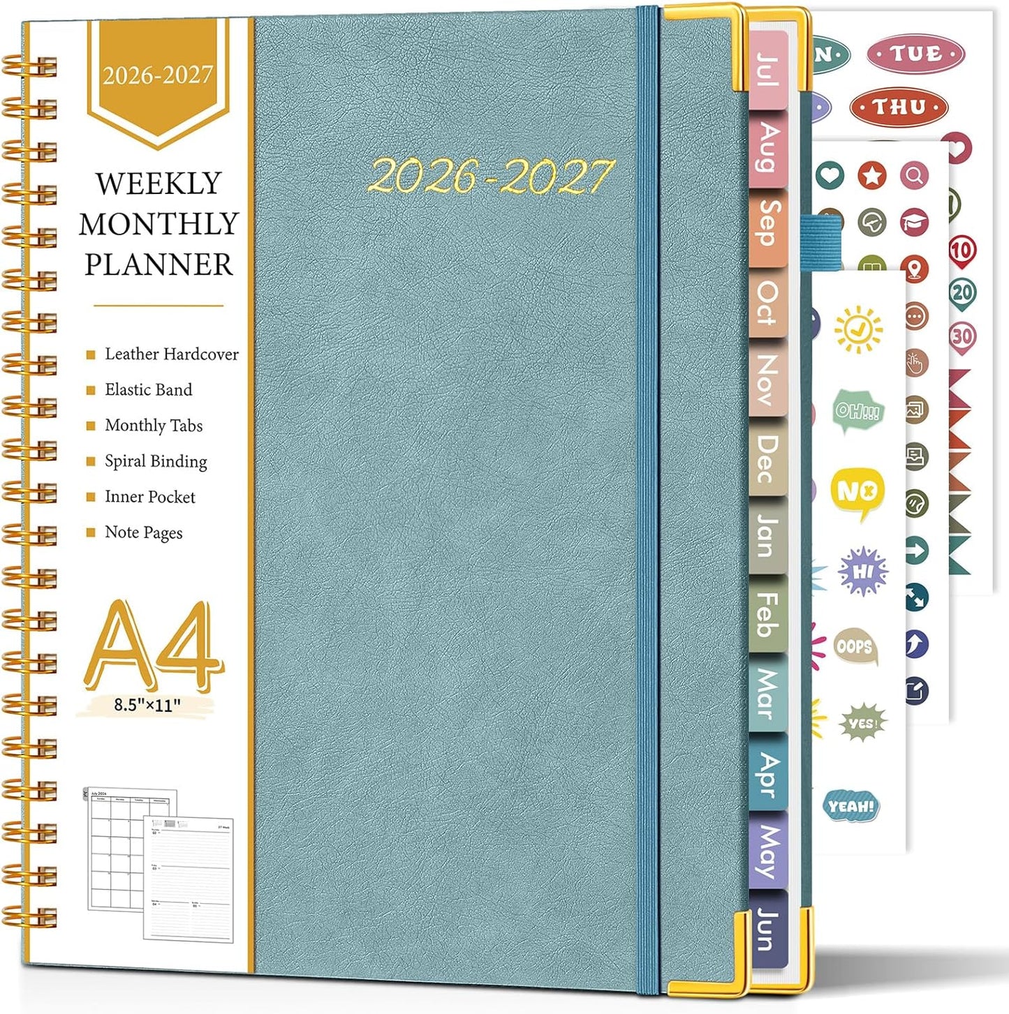 2026 Planner, Weekly and Monthly Calendar Planner from January 2026 - December 2026, 8.5" x 11" Hardcover Leather Hourly Appointment Book with Tabs, Spiral Daily Planners for School Work Home, Green