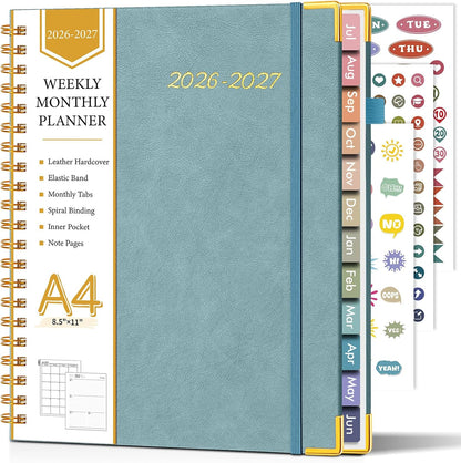 2026 Planner, Weekly and Monthly Calendar Planner from January 2026 - December 2026, 8.5" x 11" Hardcover Leather Hourly Appointment Book with Tabs, Spiral Daily Planners for School Work Home, Green