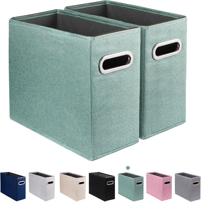 4 Pack Letter Size File Storage Box Collapsible, Fabric Hanging File Folders Organizer, Portable Office Document Holder with Metal Handle, Smooth PVC Rails, Beige