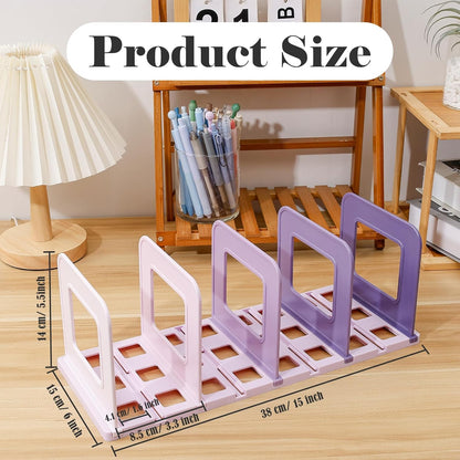 BAYTORY Gradient Desk File Holder, Vertical File Organizer with Adjustable Dividers, Desktop Book Organizer, Binder Shelf for Office Desk (4 Slots, Pink)