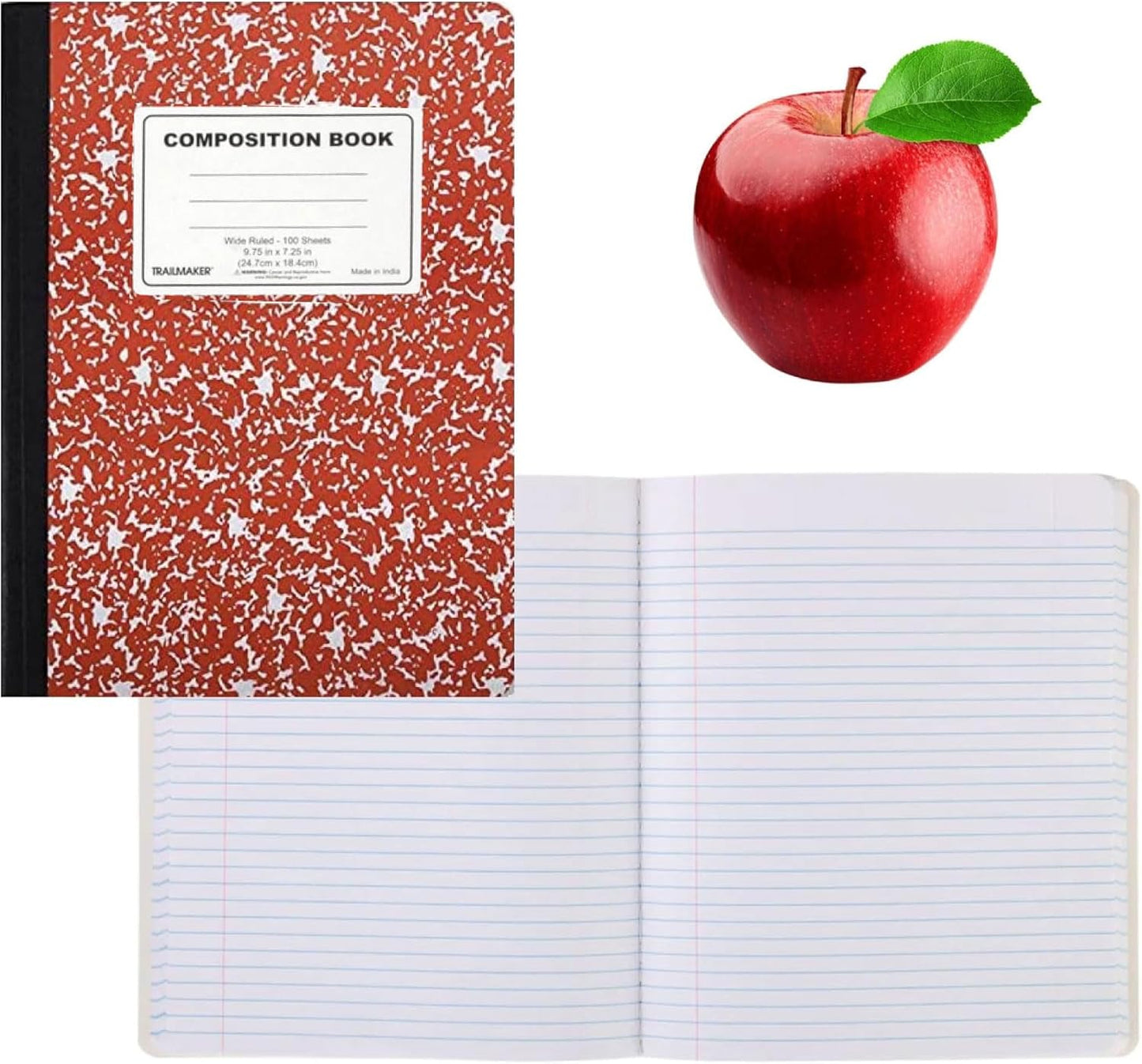 Trail maker Bulk Composition Notebooks Colored (50 Pack), Wide Ruled Marble Cover, 200 Pages (100 Sheets), 9.75 x 7.5, Bulk School Supplies for Classroom, Office & School Donations