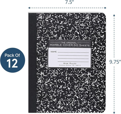ROARING SPRING Hard Cover Composition Notebook, 4 Pack, Blue Marble Comp Book, 9.75″ x 7.5″, Unruled Blank Paper, 100 Sheets (200 Pages), Made in USA