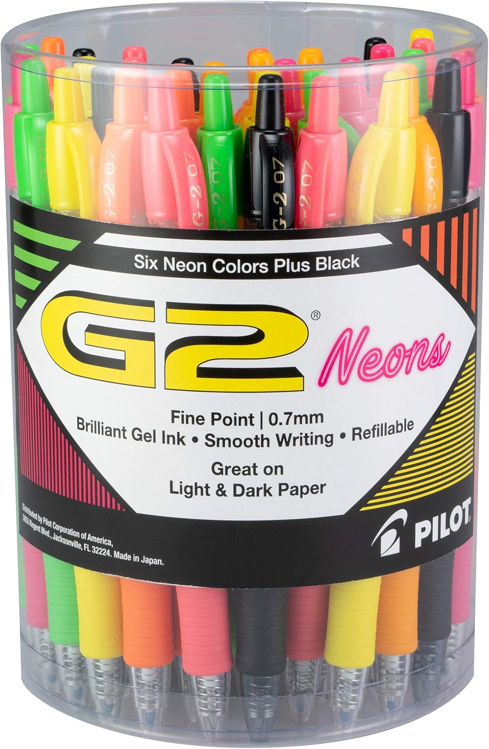 Pilot G2 Premium Gel Roller Pens, Fine Point 0.7 mm Assorted Colors, Tub of 36