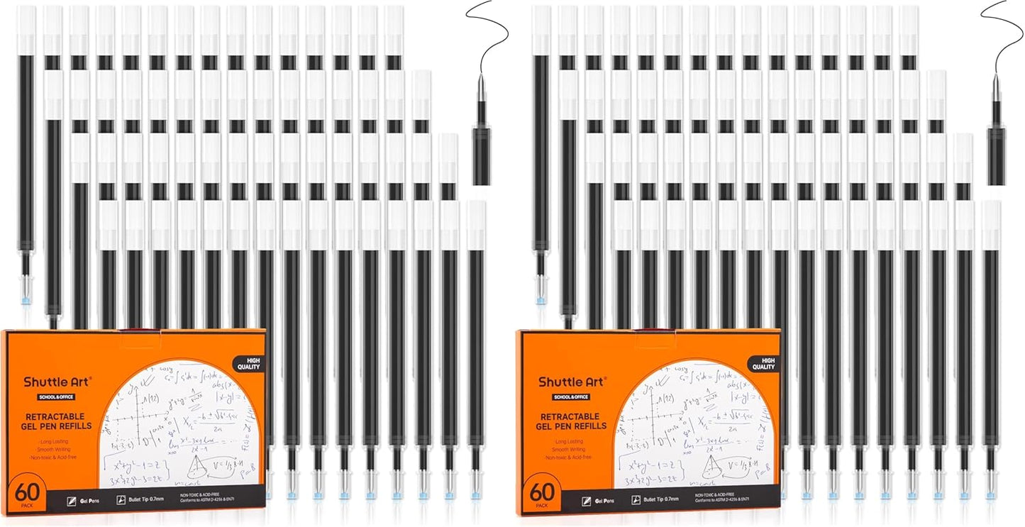 Retractable Gel Pen Refills, Shuttle Art 30 Pack Black Rollerball Gel Ink Pens Refills, Bulk Set, 0.7mm Fine Point for Writing Journaling Taking Notes School Office Home