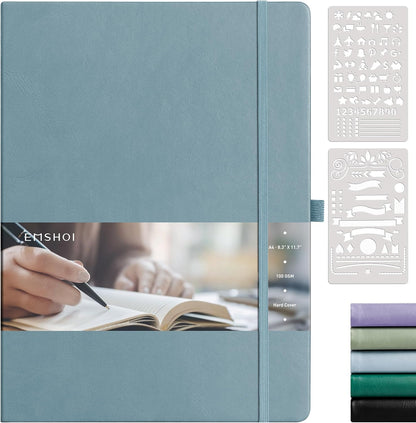 EMSHOI A4 College Ruled Notebook, Large 8.3" x 11.7", 192 Pages 100GSM Ink-Proof Faux Leather Hardcover Lay-Flat Lined Journal for Office School Work Writing, Black