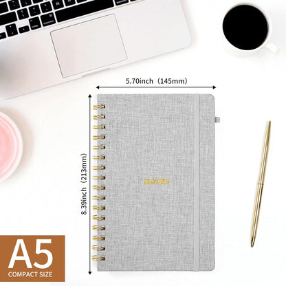A5 Top Spiral Notebook – Hardcover Journal 160 Pages 100 GSM Thick Paper With Elastic Band & Pen Holder Steno Pads College Ruled Writing Notebooks for Work School Travel Pink