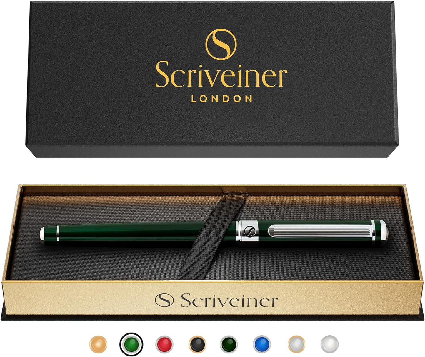 Scriveiner Midnight Blue Rollerball Pen - Stunning Blue Lacquer Luxury Pen, Chrome Finish, Schmidt Ink Refills, Men & Women, Professional, Executive Office, Nice Pen