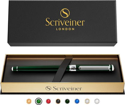 Scriveiner Midnight Blue Rollerball Pen - Stunning Blue Lacquer Luxury Pen, Chrome Finish, Schmidt Ink Refills, Men & Women, Professional, Executive Office, Nice Pen