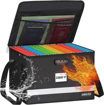 File Box with Lock - Portable File Organizer Box with Handle, Sturdy Important Document Organizer with Label, Slide, Reflective Strip for Hanging Letter/Legal Folder