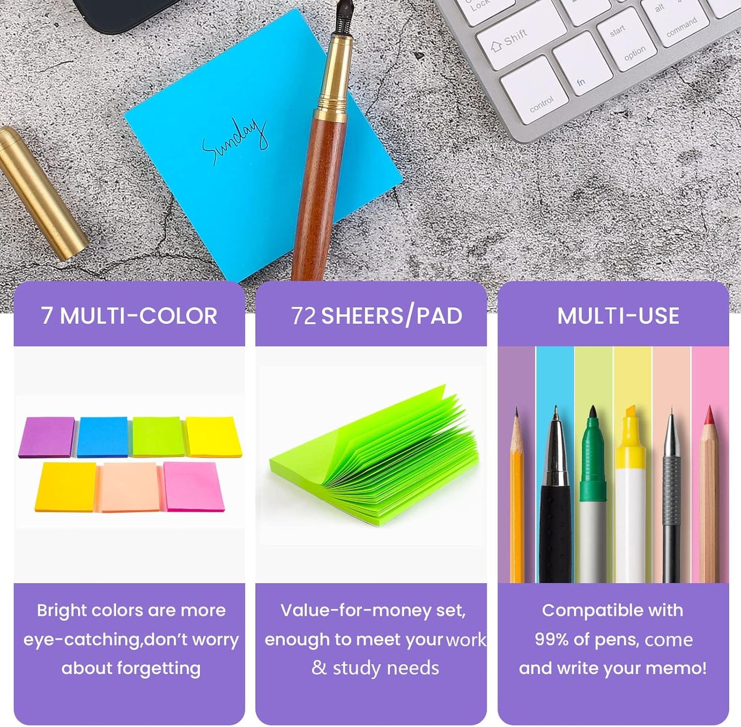 (24 Pads) Sticky Notes 1.5x2 in, 8 Colors Post Self Sticky Notes Pad Its, Bright Post Stickies Colorful Sticky Notes for Office, Home, School, Meeting, 75 Sheets/pad