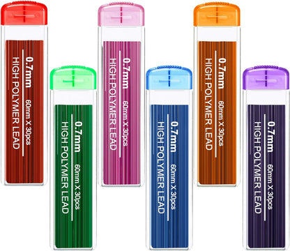 JOVITEC Color Pencil Lead Refills 0.7 mm Mechanical Lead Pencil Refills for Home Offices, 0.7 mm Hb, 6 Color Set(180)