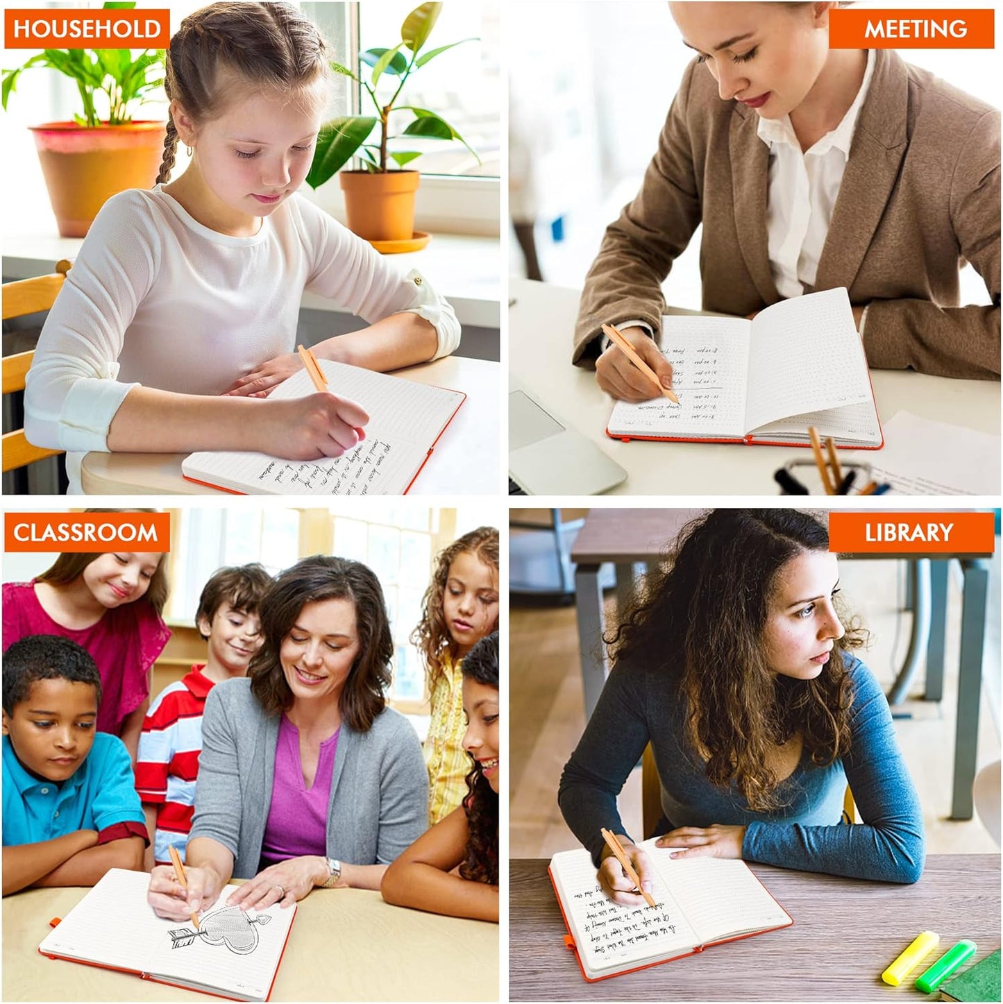 feela College Ruled Notebooks, 24 Pack Business Notebook Hardcover Lined Writing Journal with Pen Holder for Men Women Note Taking, with 24 Black Pens, 120 GSM, 5.1”x8.3”, A5, White