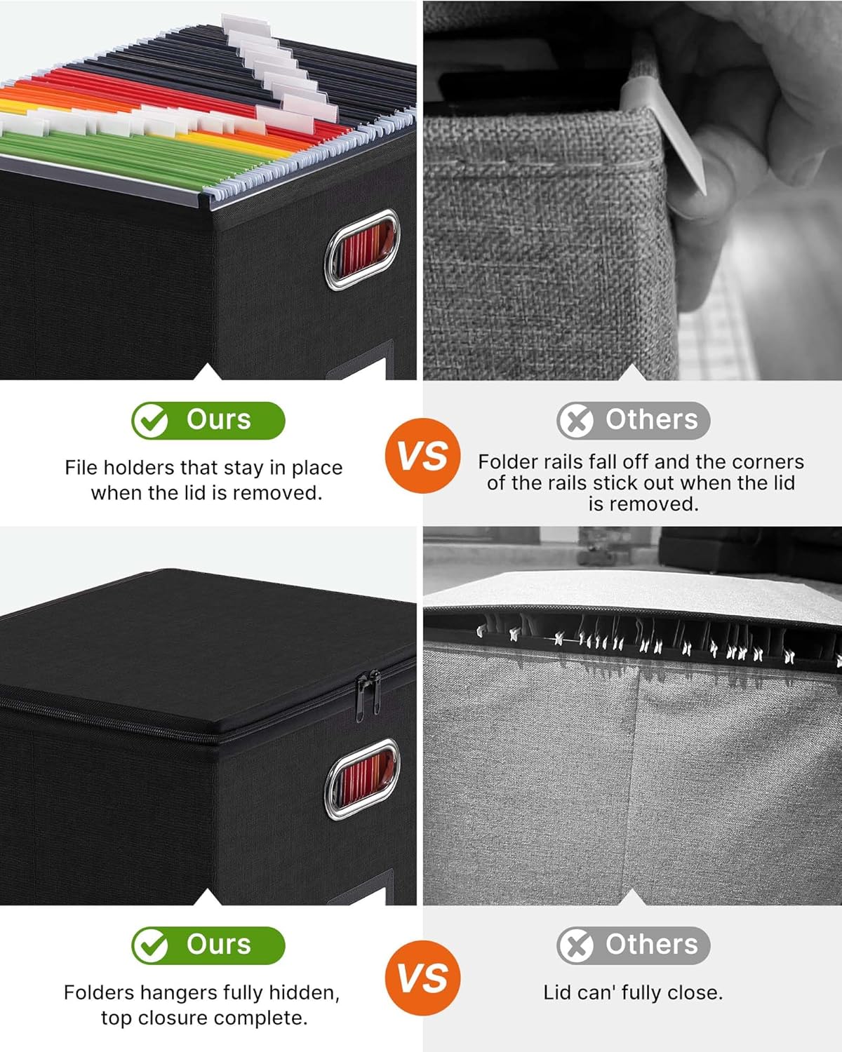 Oterri 2 Pack File Organizer Boxes with Lids, File Box with Mesh Pockets, Document Organizer Box for File Folders Letter Size, Zippers Filing Box for Home, Office, School (Green, Without Folders)