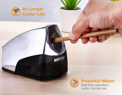 Bostitch Office Electric Pencil Sharpener for Classroom & Desk Use, Heavy-Duty Stall-Free Motor, High-Capacity Shavings Tray, Blue