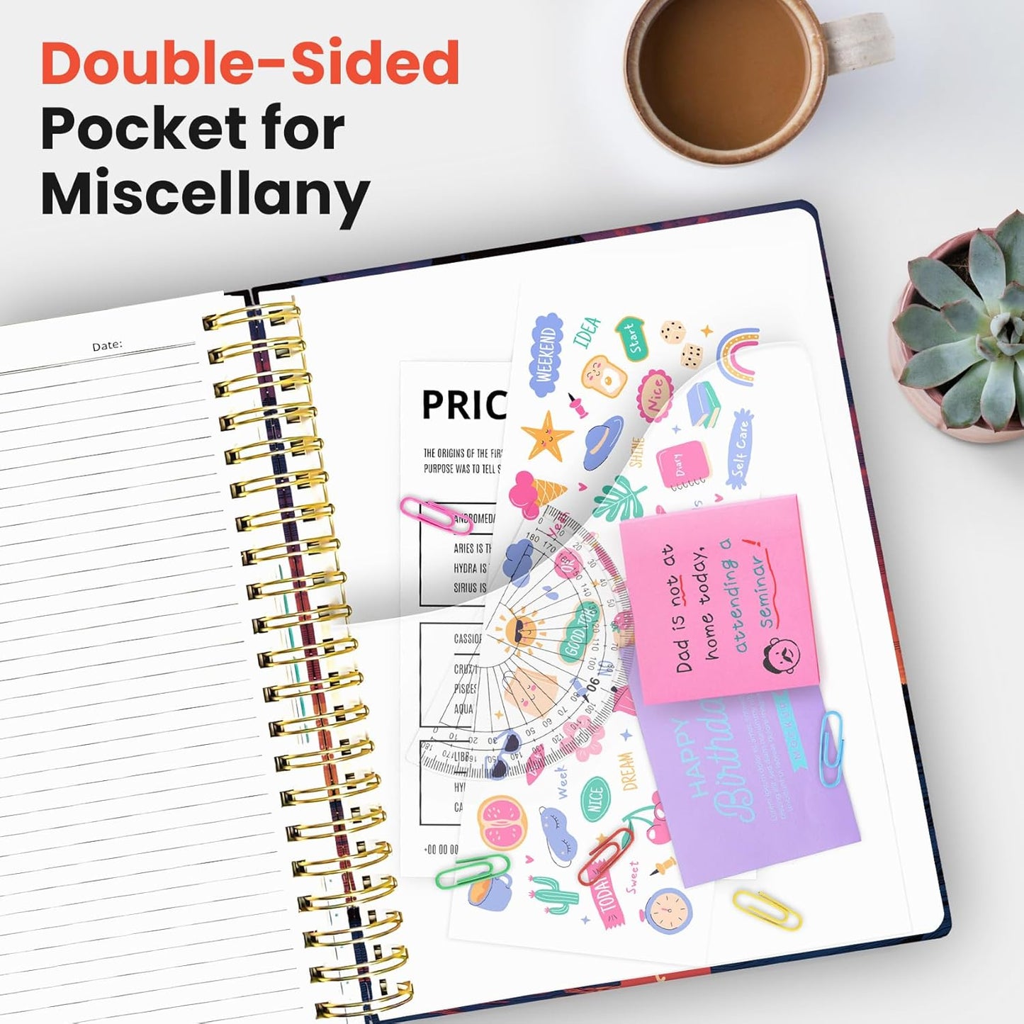 Large Lined Spiral Journal for Women Cute Hardcover 5 Subject Notebook for Work 8.5" x 11" with Removable Dividers & Tabs, College Ruled, 280 Pages Aesthetic Journal for Work, School & Note Taking, Garden of Whimsy