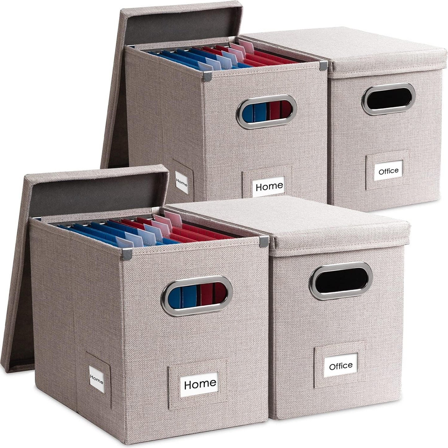 PRANDOM File Organizer Box - Collapsible Decorative Linen Filing Storage with Lids for Letter Size - Grey (14x9.3x10.8 inch)