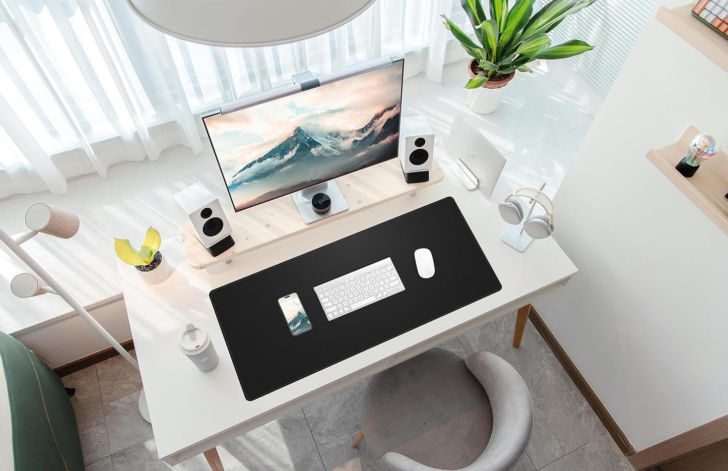 Large Desk Mat 47.2" x 17" Leather Desk Pad Protector with Natural Cork & PU Leather, Non-Slip Office Desk Mat, Large Mouse Pad, Waterproof Desk Blotter pad for Office&Home(Black)