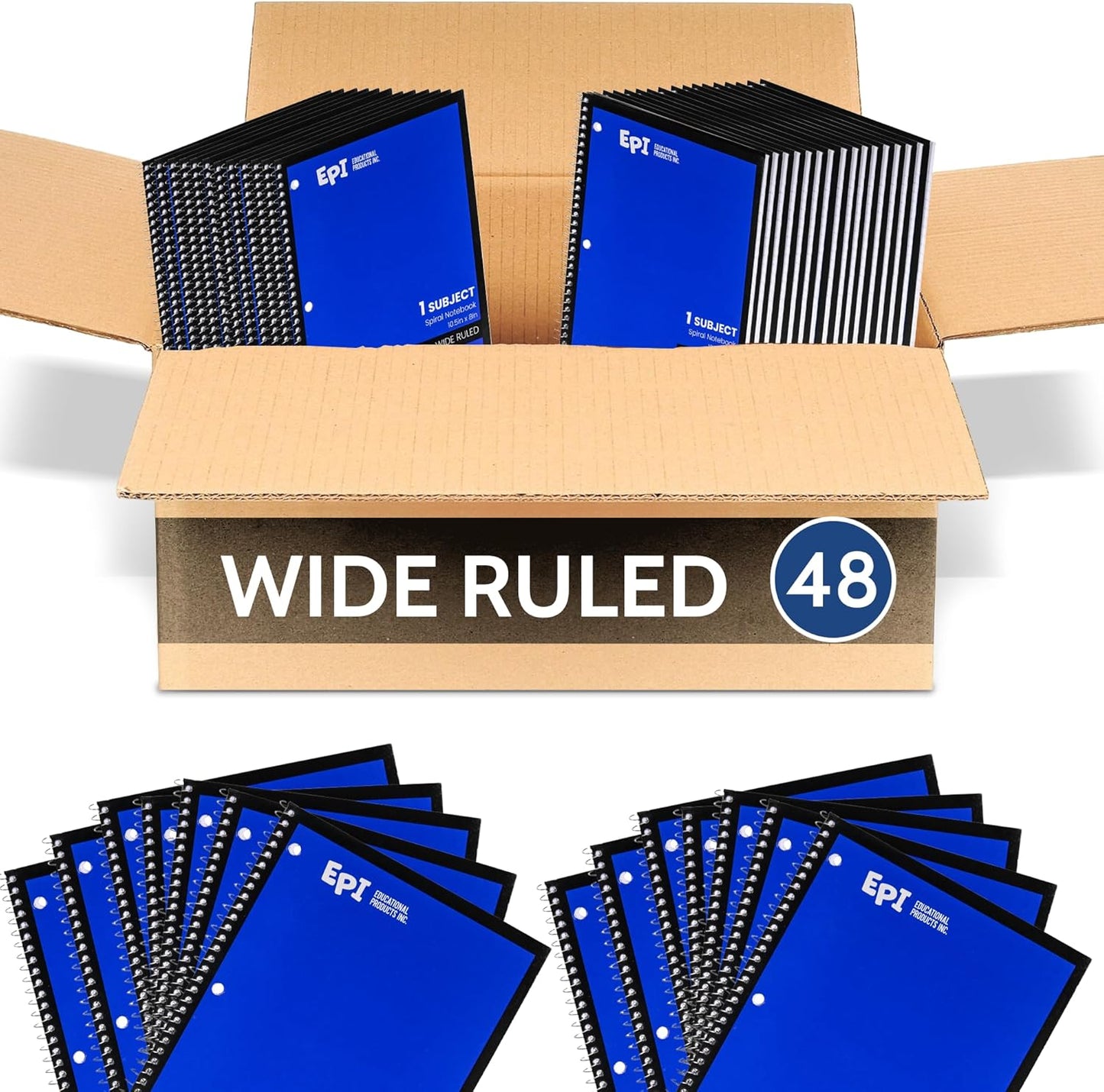 EPI Spiral Notebook | Wide - 70 Sheets, Durable Spiral Binding | 10.5 x 8 in | Classroom Supplies | School, Office, Note Taking, Journaling - 12 Pack