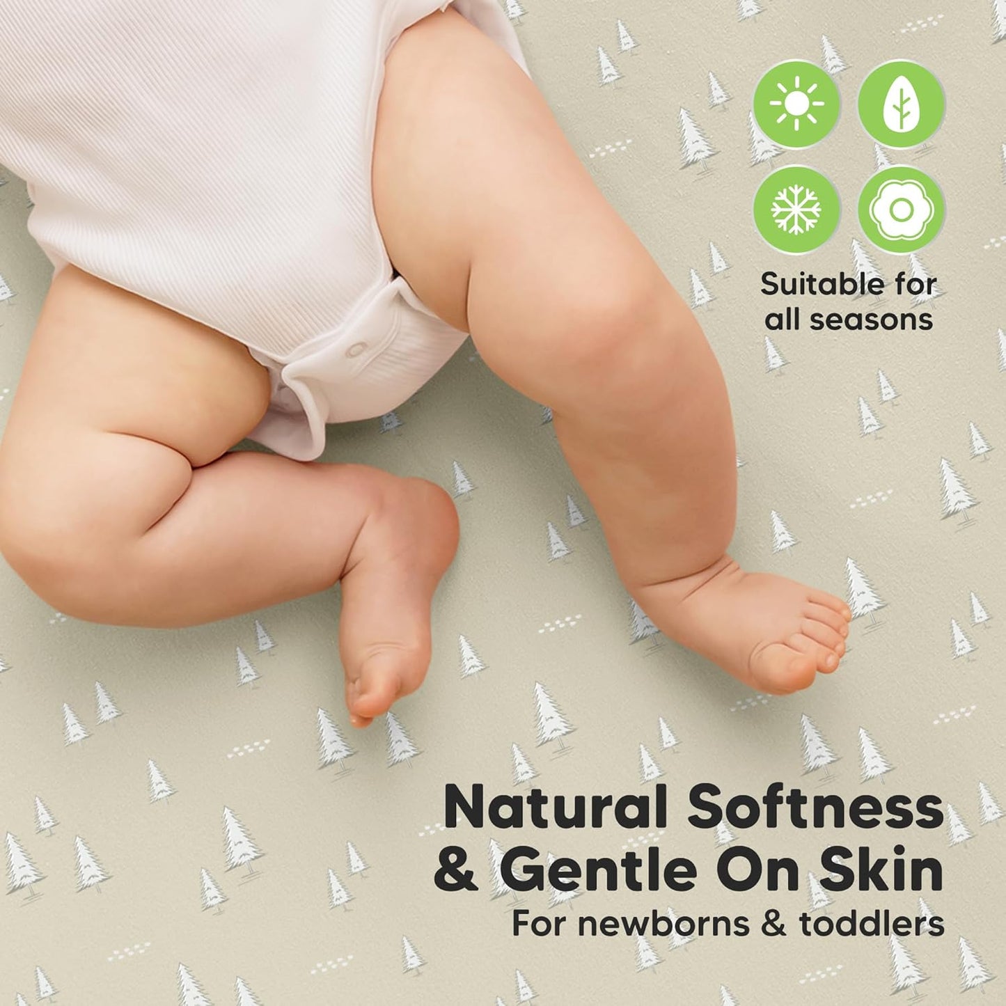 2-Pack Waterproof Crib Sheets for Boys, Girls - 52x28 Fitted Organic Cotton Baby Crib Sheets, Toddler Mattress Protector Cover, Washable, Soft & Durable Baby Bedding Essentials(Pine Grove)