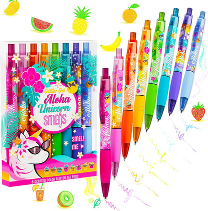 Glitter Gel Smens - Patented Gourmet Scented Colored Glitter Gel Ink Pens, Medium Point, 8 Count - Fun, Cute, Cool, Smelly Pens for Kids