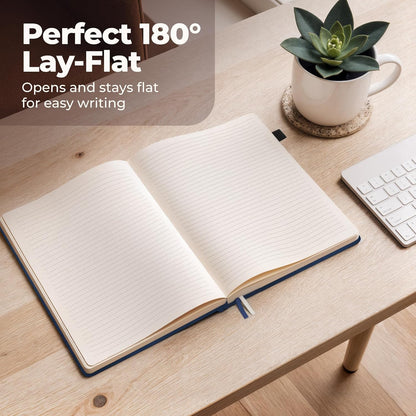 Classic Lined Journal Notebook 8.5x11" A4 Hardcover Leather - Brown - 200 Pages College Ruled Large with Sticky Tabs, Pockets, and Pen Loop for Writing and Journaling - Big Hardback Men and Women