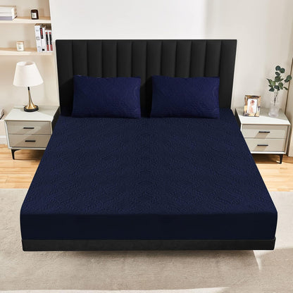 Sufdari Mattress Protector,Waterproof 18" Deep Pocket Mattress Cover Fitted Sheet Style with Elastic Rubber Band,Washable and Easy Care-Black,Queen